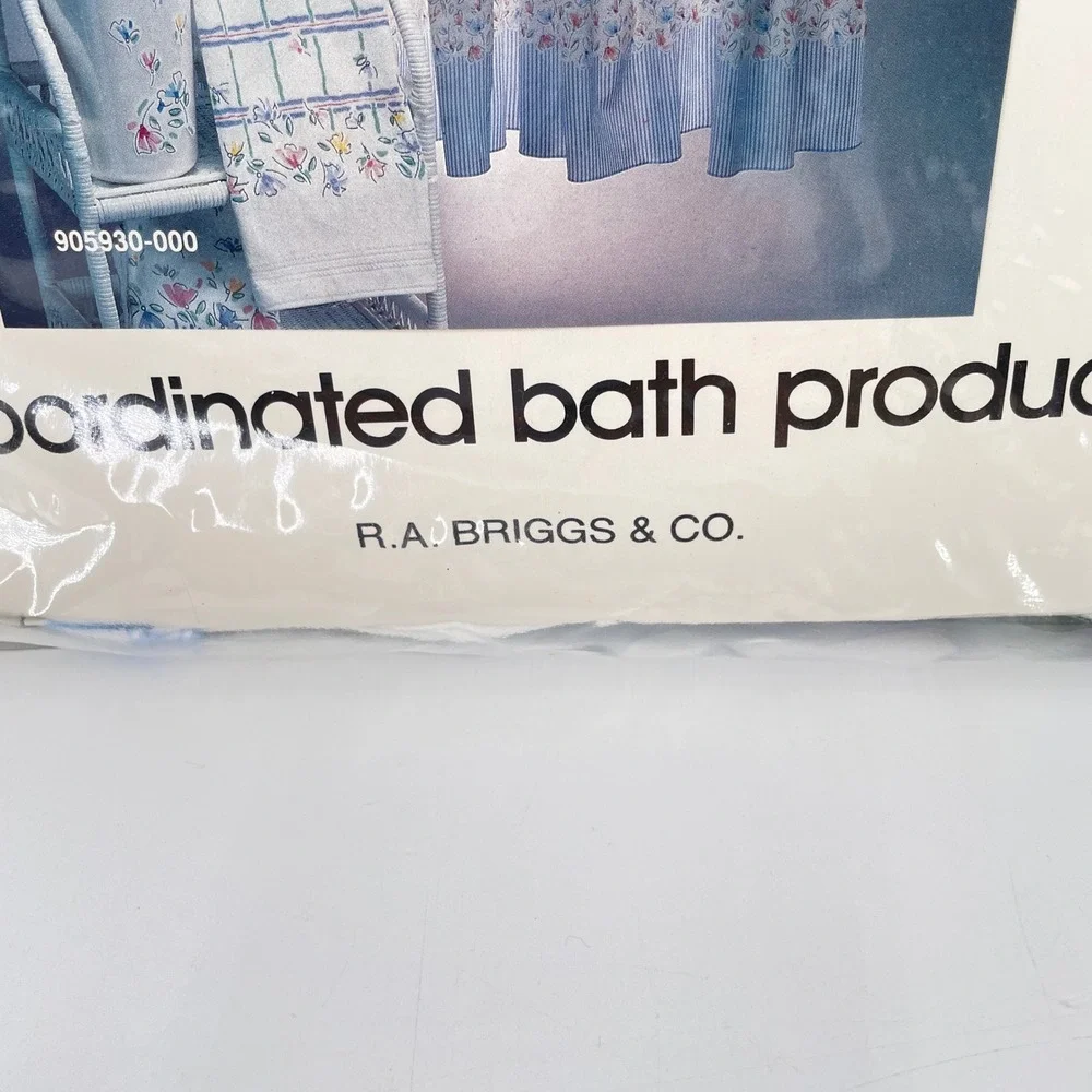 Vintage RA Briggs Floral Double Ruffle Shower Curtain Blue White Stripe 1980s